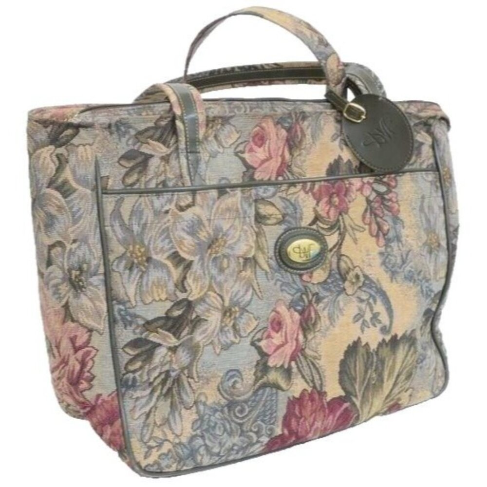 Diane Von Furstenberg XL Tote Floral Brocade Carry-on Travel Shoulder Bag